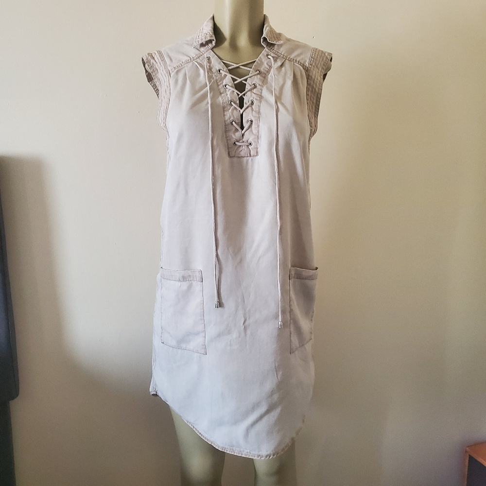 Greylin Light Beige Lace-Up Shift Dress